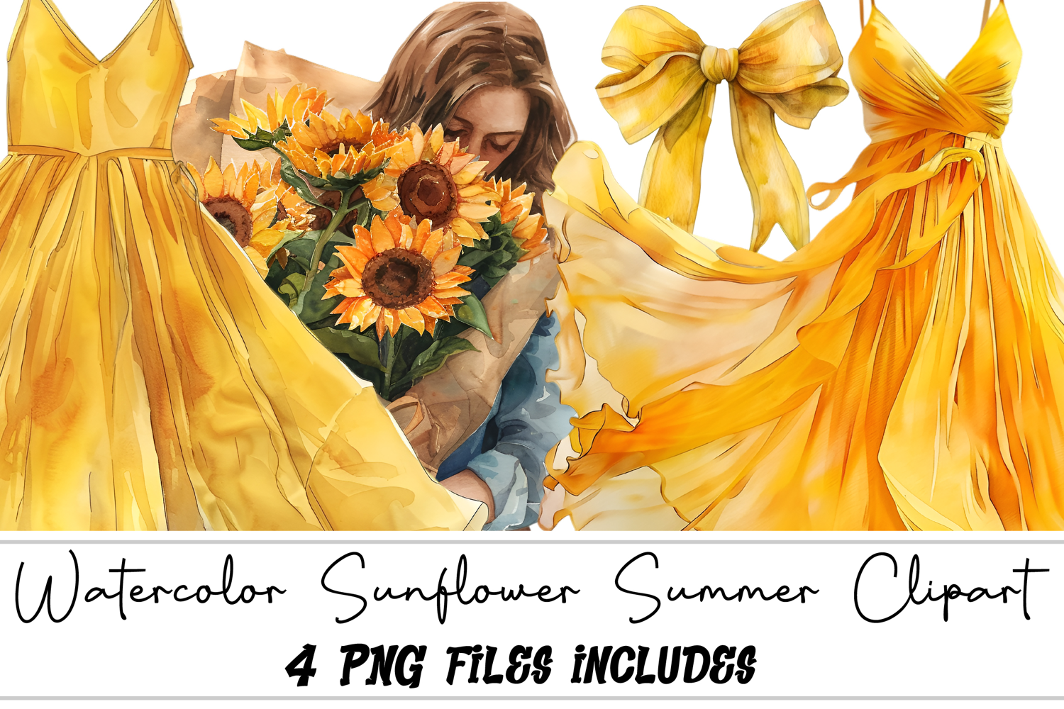 Watercolor Sunflower Summer Clipart product image 1