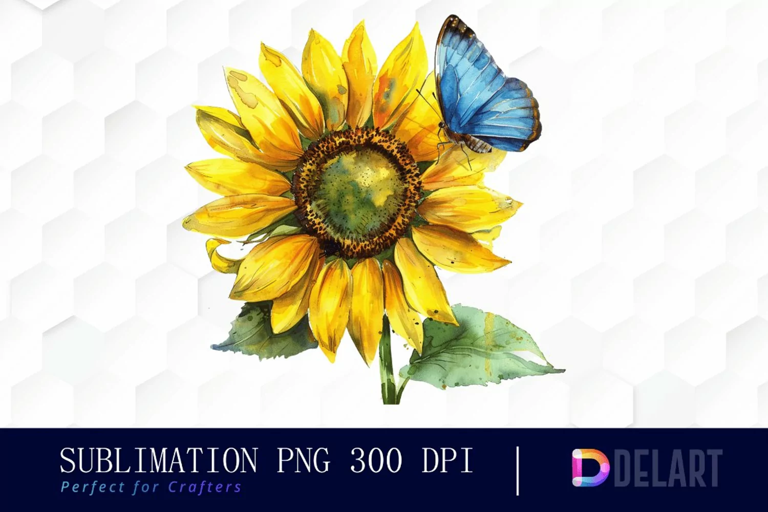 Sunflower With Butterfly Watercolor Clipart product image 1