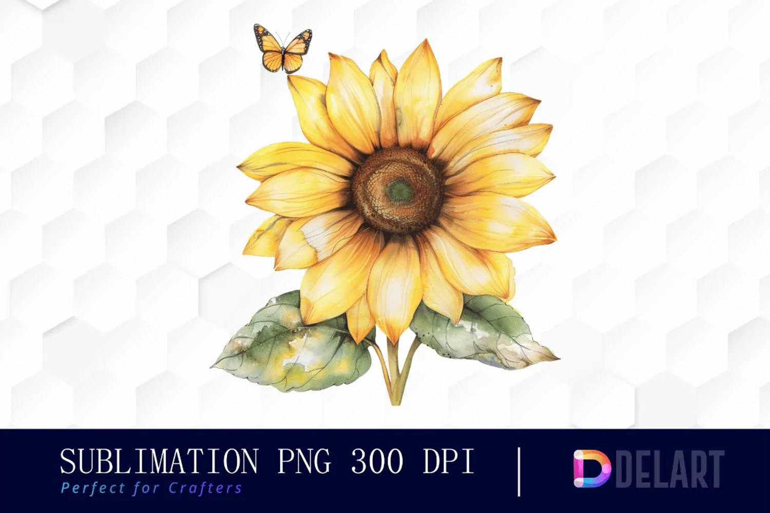 Sunflower With Butterfly Watercolor Clipart product image 1