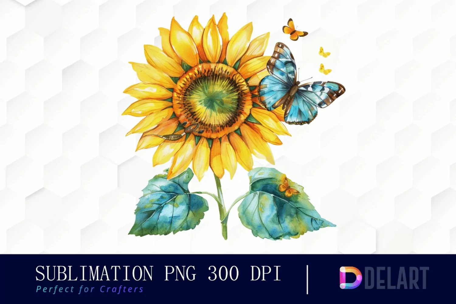 Sunflower With Butterfly Watercolor Clipart product image 1