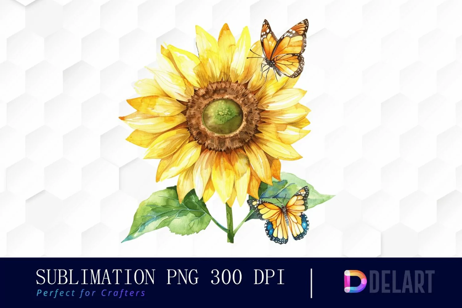 Sunflower With Butterfly Graphics Clipart product image 1