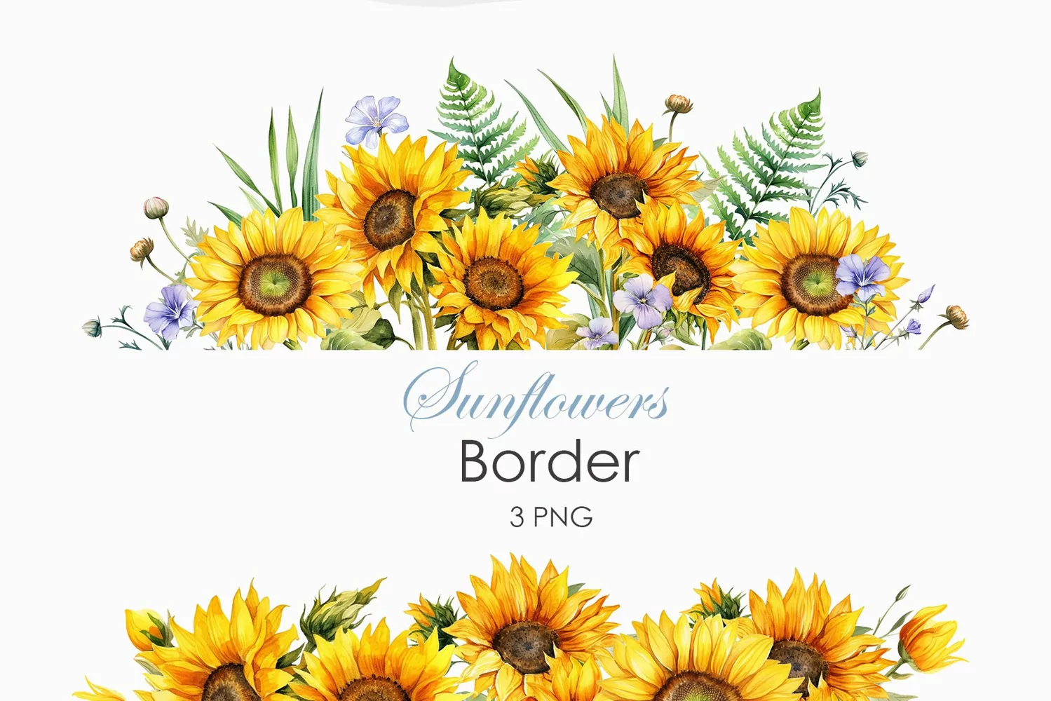 Watercolor sunflowers border PNG