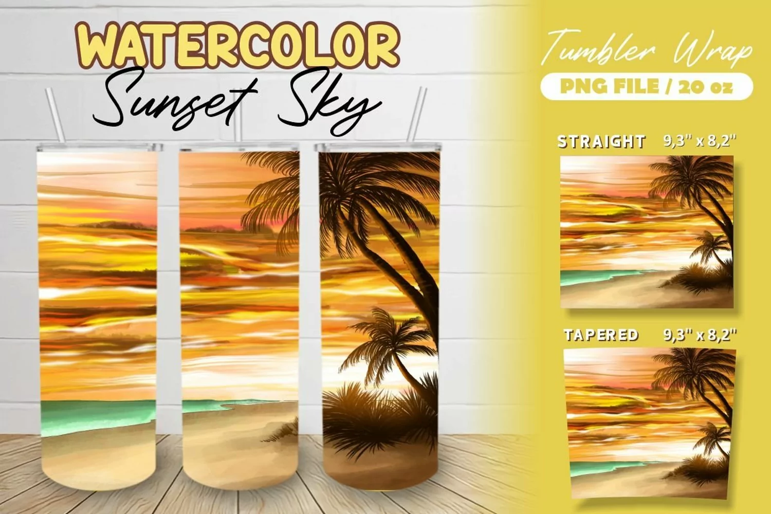 Watercolor Sunset Sky Tumbler Wrap Sublimation