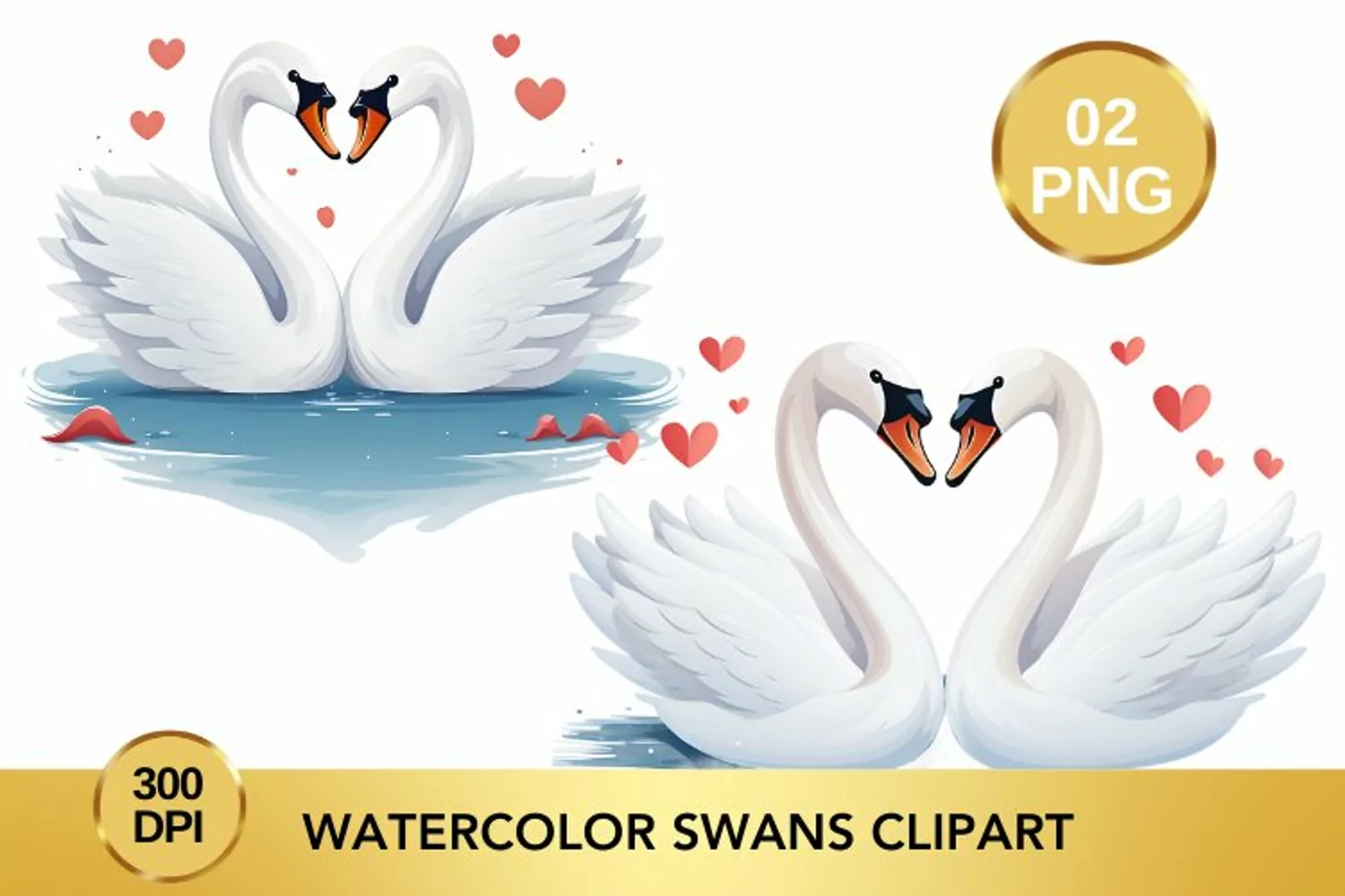 Watercolor Swans Clipart, Valentine's Day Swans Clipart product image 1