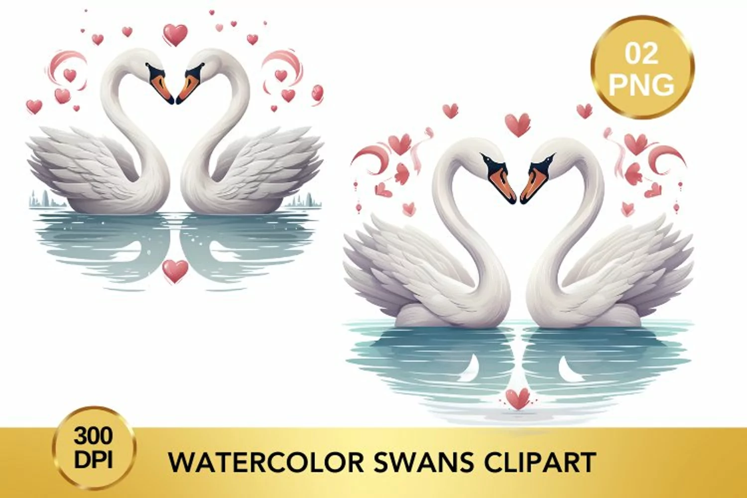 Watercolor Swans Clipart, Valentine's Day Swans Clipart product image 1