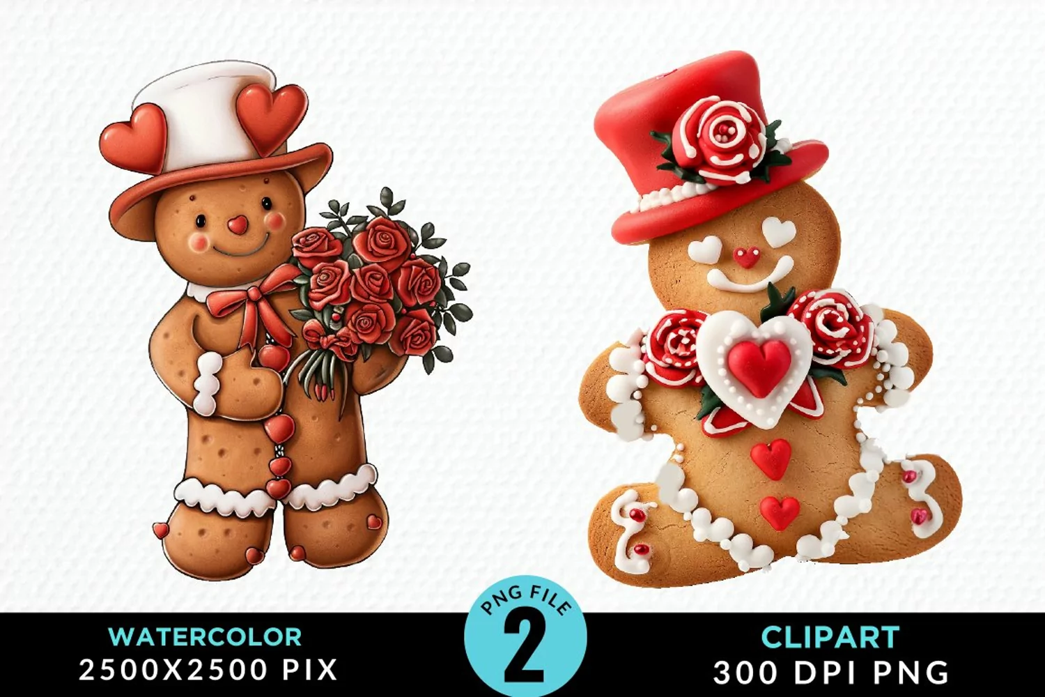 Watercolor Sweet Valentines Gingerbread Clipart product image 1