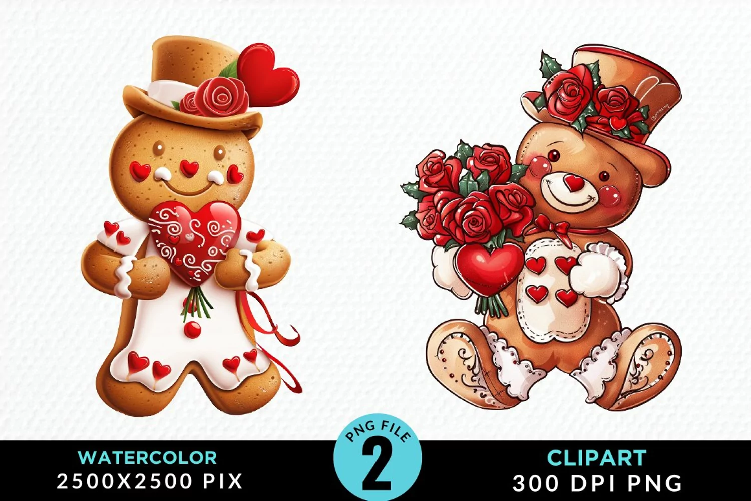 Watercolor Sweet Valentines Gingerbread Clipart product image 1