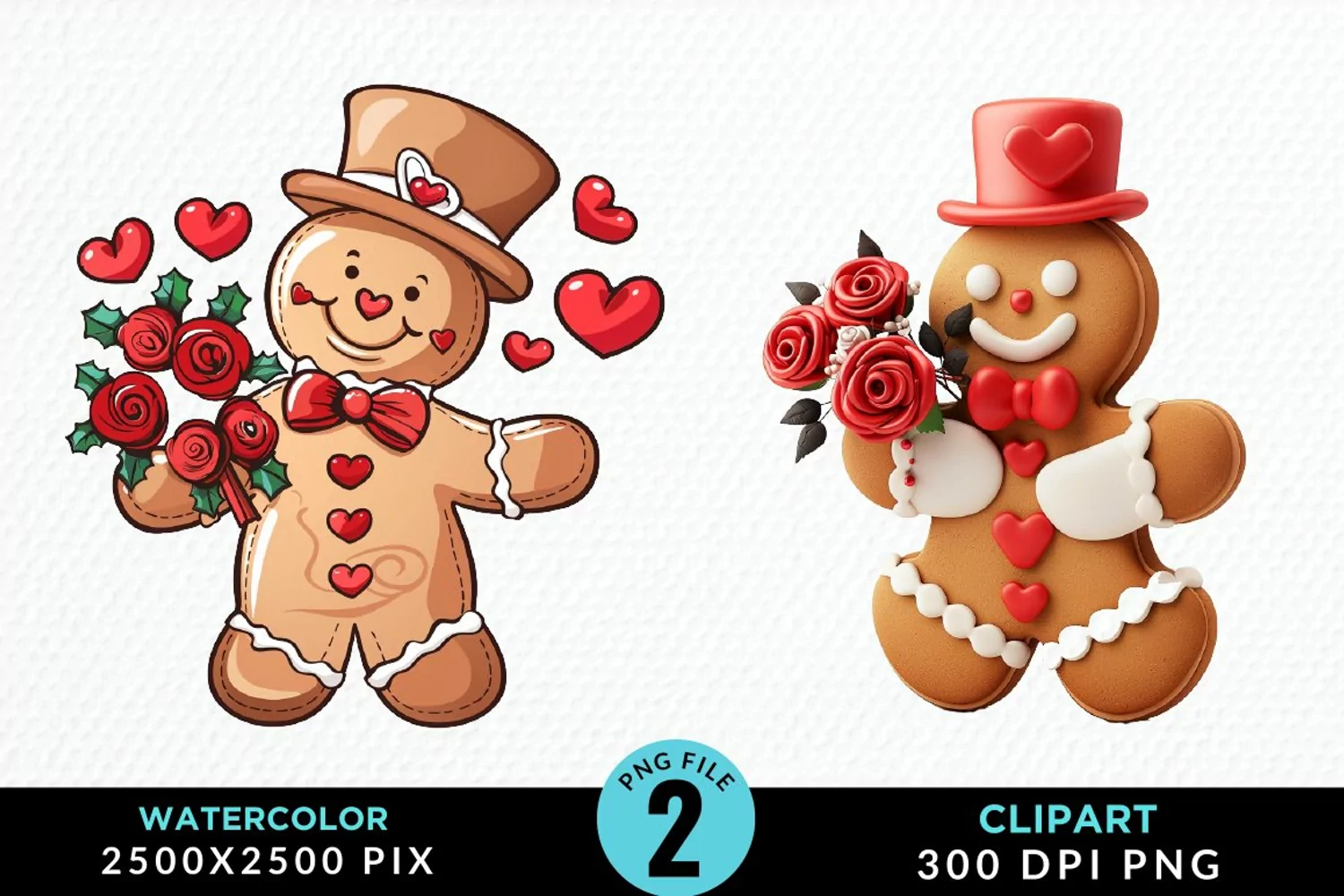 Watercolor Sweet Valentines Gingerbread Clipart product image 1