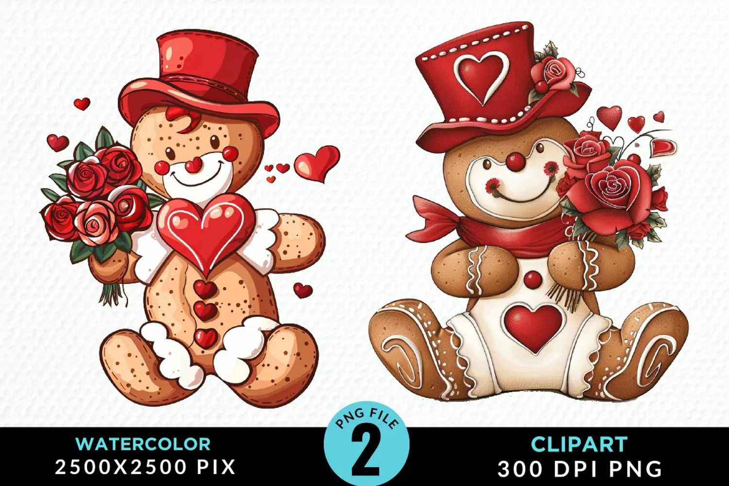 Watercolor Sweet Valentines Gingerbread Clipart product image 1