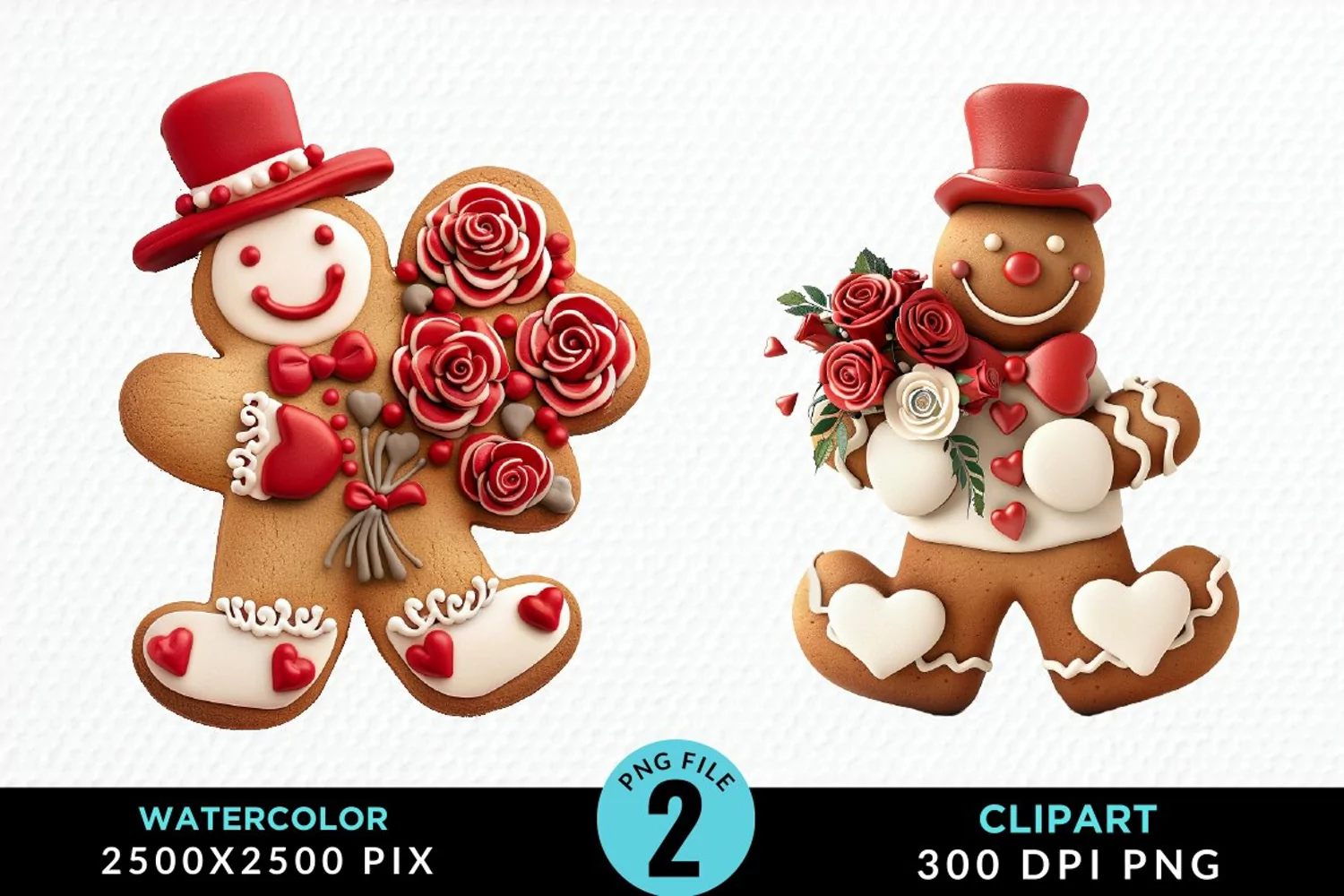 Watercolor Sweet Valentines Gingerbread Art Clipart product image 1