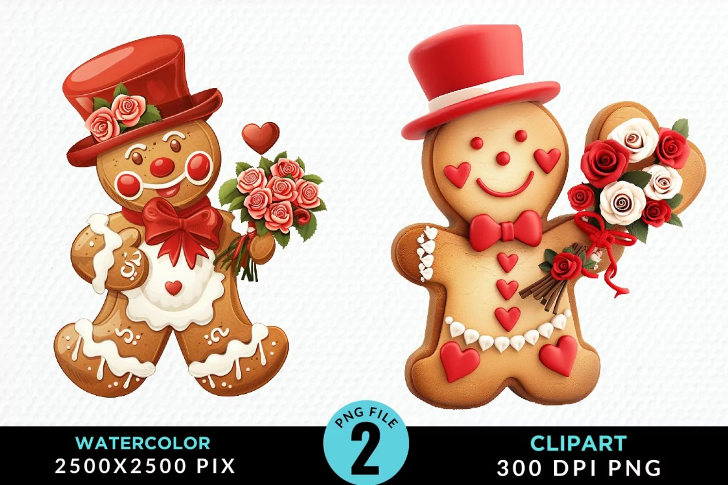 Watercolor Sweet Valentines Gingerbread Clipart product image 1