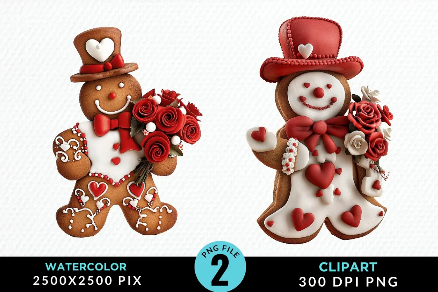 Watercolor Sweet Valentines Gingerbread Art Clipart product image 1