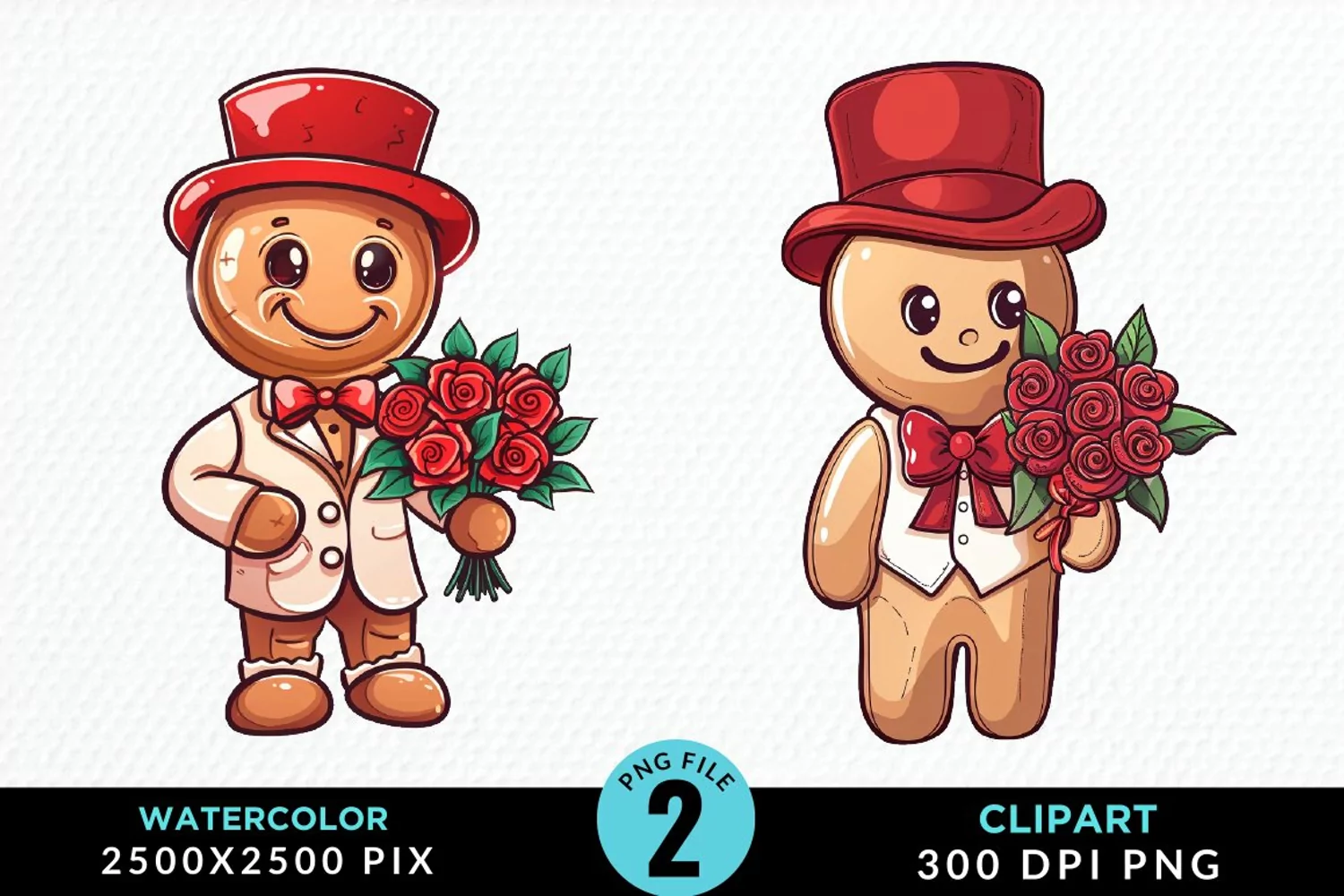 Watercolor Sweet Valentines Gingerbread Clipart product image 1