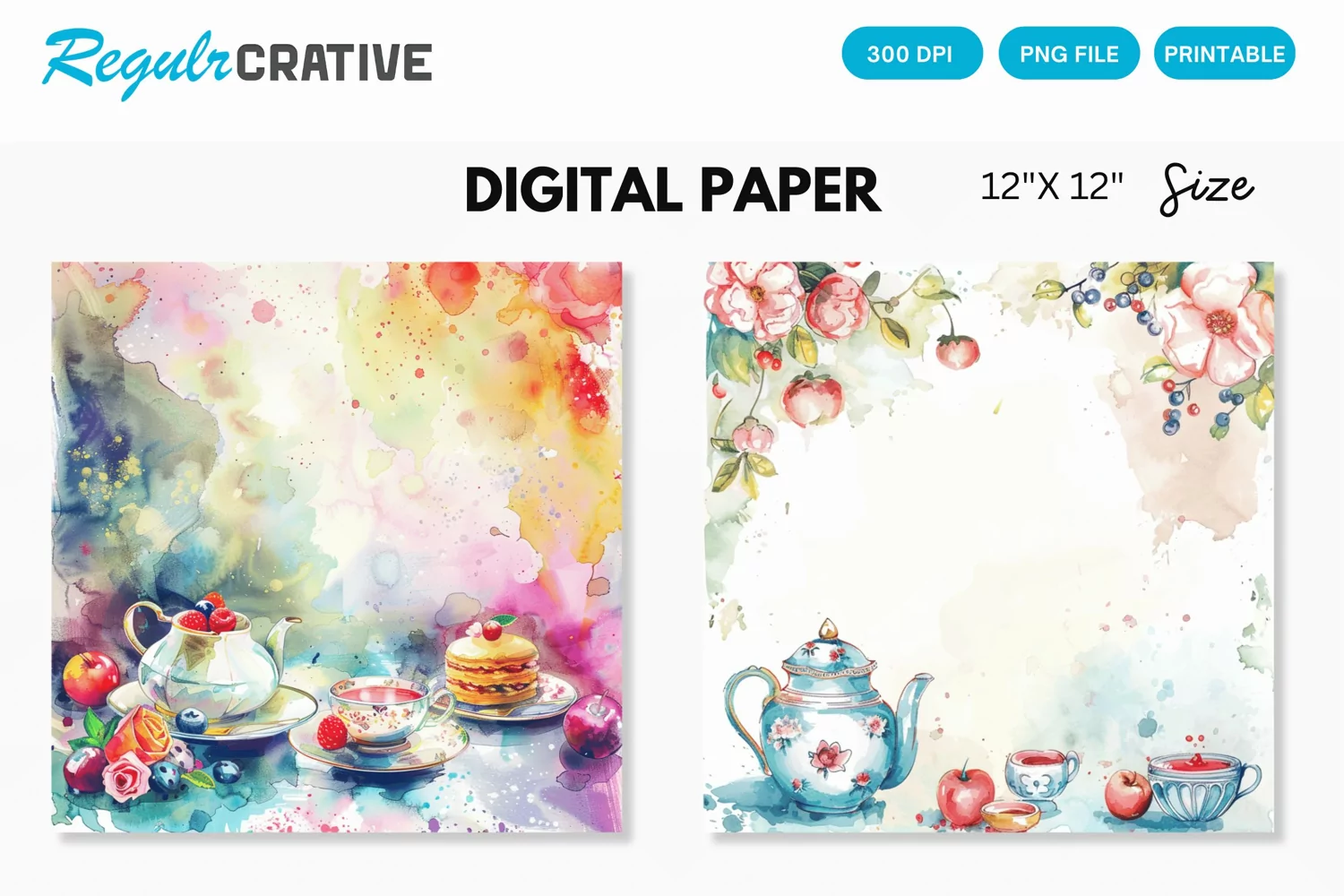 Watercolor Tea Party Seamless Digital Paper product image 1