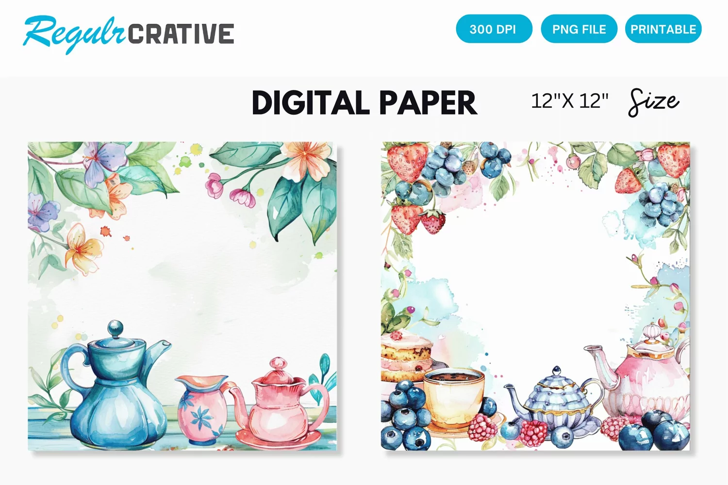 Watercolor Tea Party Digital Paper, Watercolor Background product image 1
