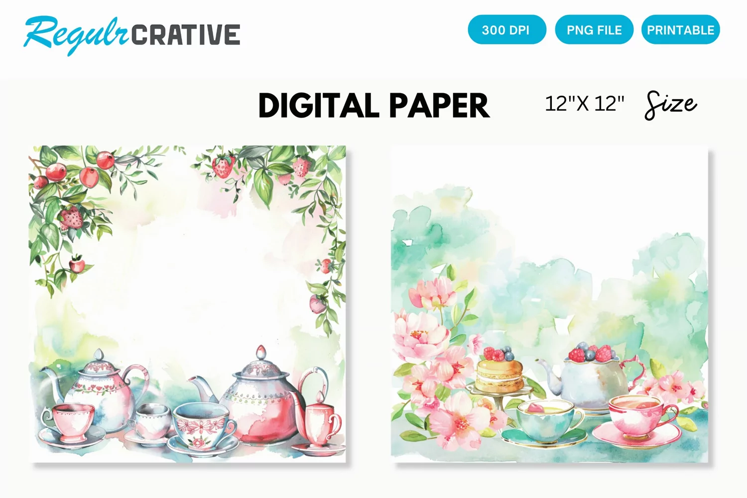 Watercolor Tea Party Digital Paper, Watercolor Background product image 1