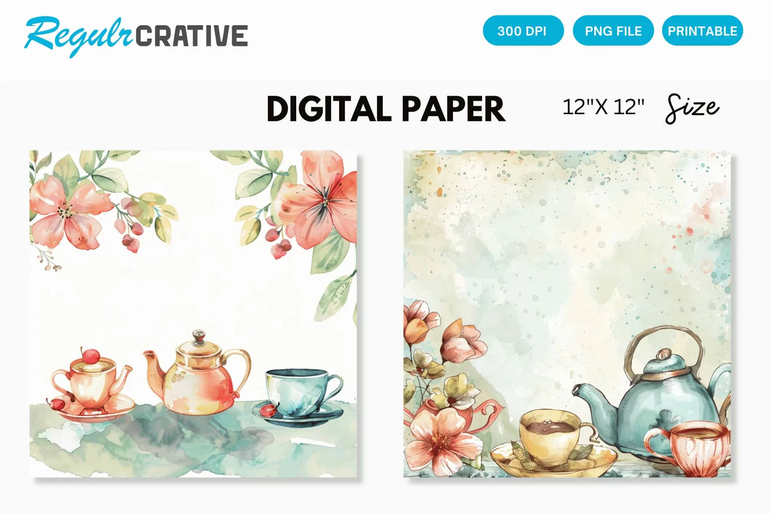 Watercolor Tea Party Seamless Digital Paper product image 1