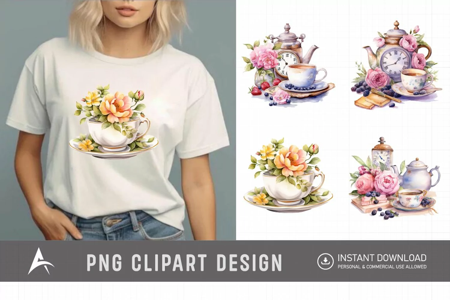 Watercolor Tea Time Clipart product image 1