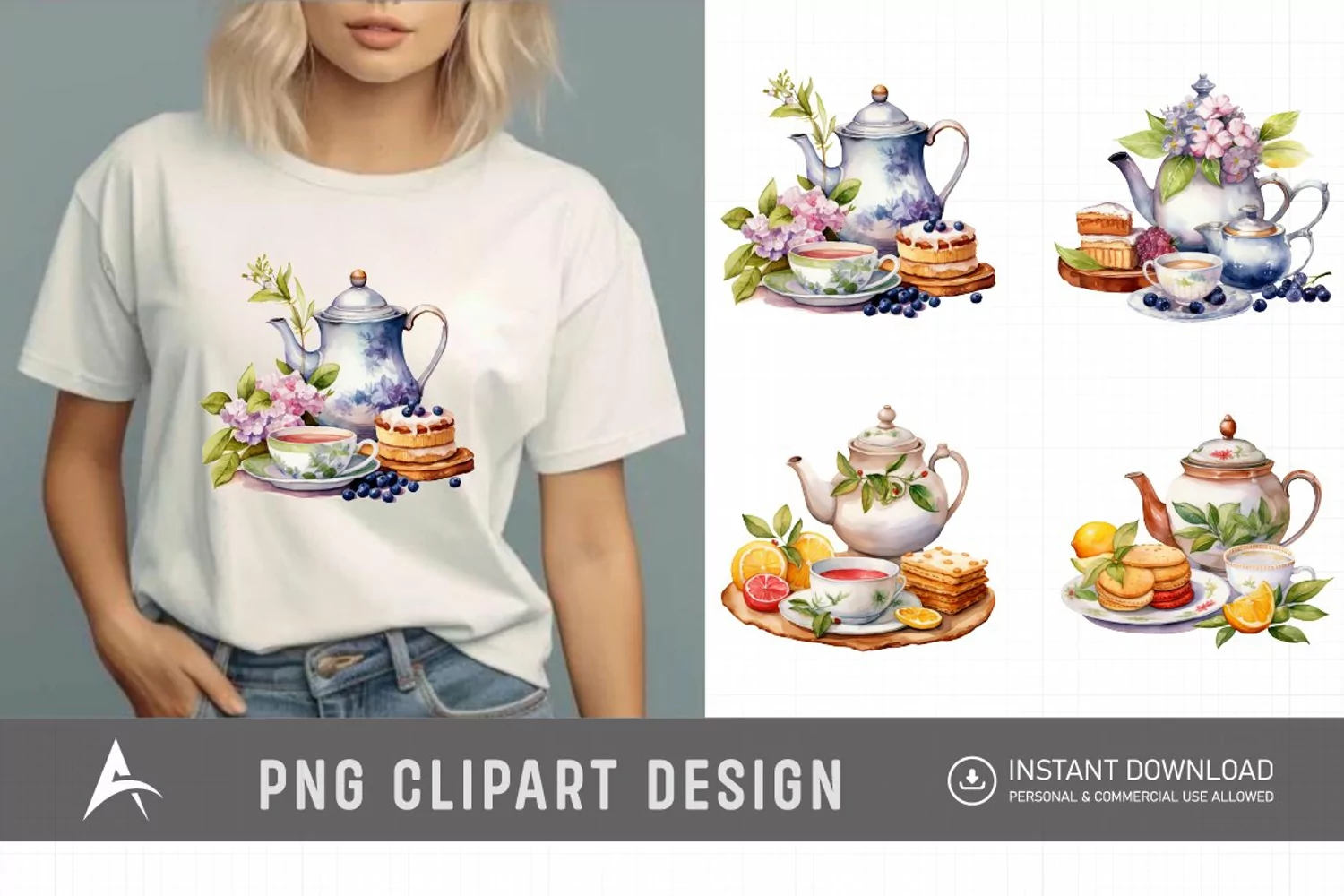 Watercolor Tea Time Clipart product image 1