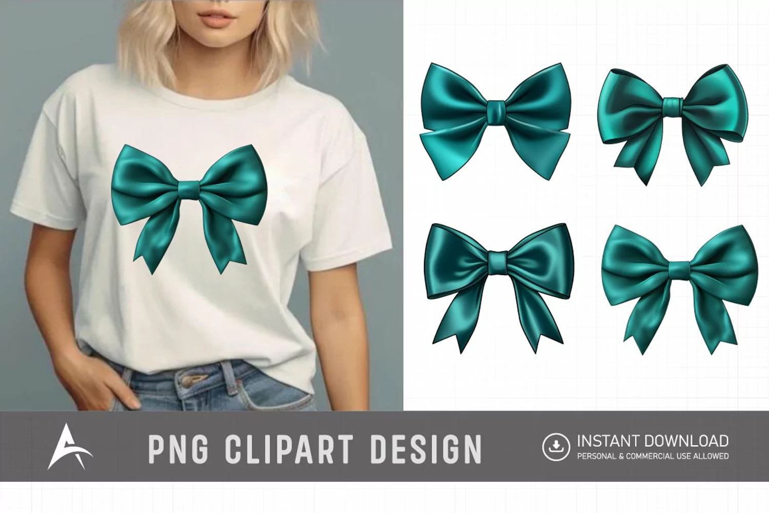 Watercolor Teal Bow Clipart product image 1