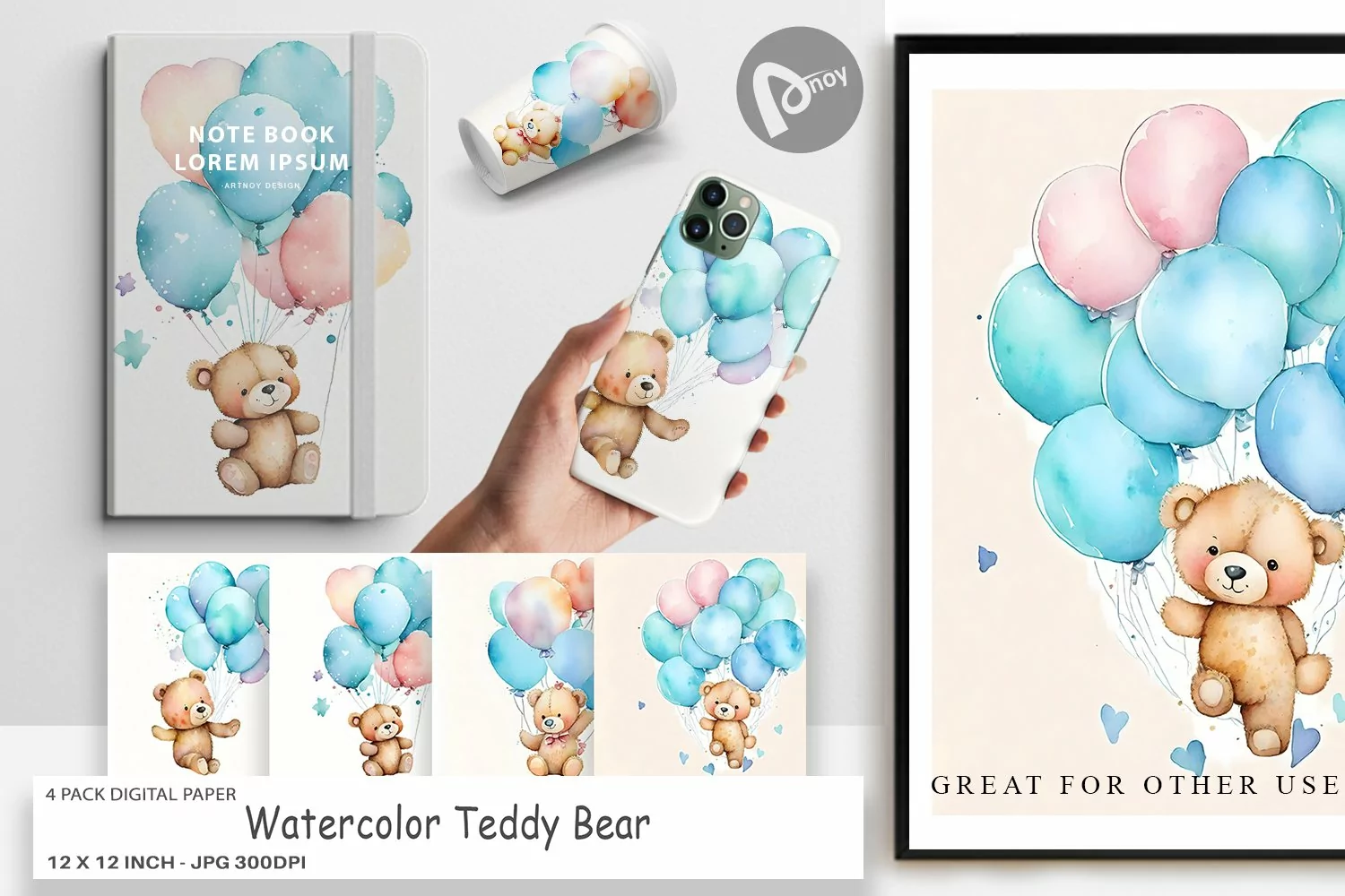 Digital Paper Watercolor Teddy Bear product image 1
