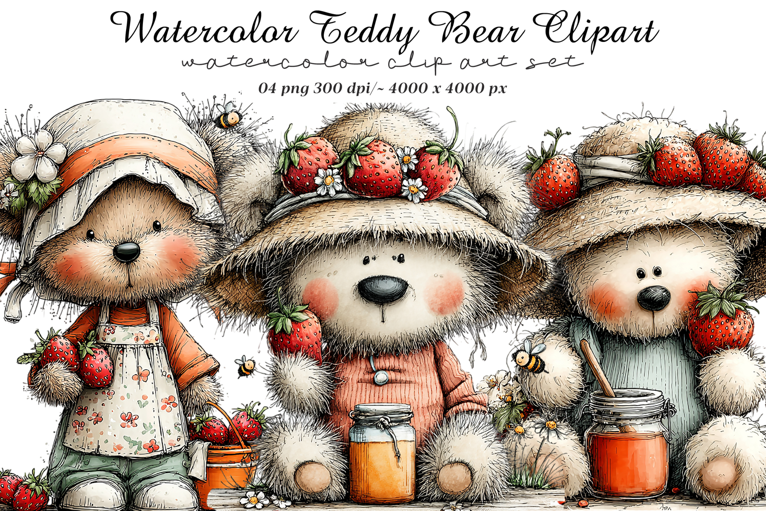 Watercolor Teddy Bear Clipart product image 1