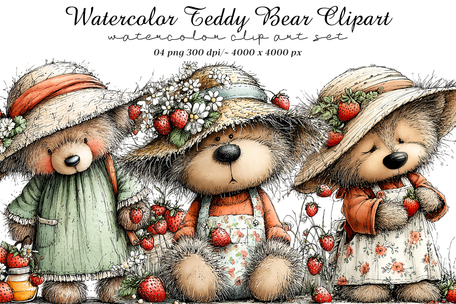 Watercolor Teddy Bear Clipart product image 1