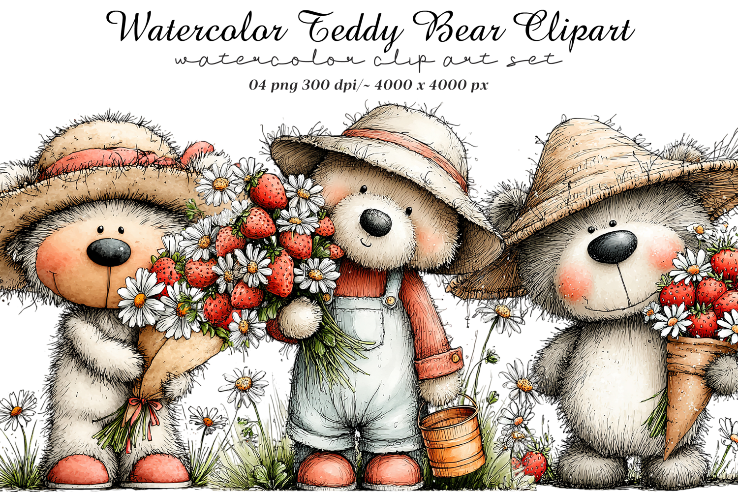 Watercolor Teddy Bear Clipart product image 1