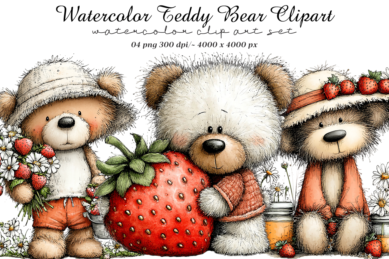 Watercolor Teddy Bear Clipart product image 1