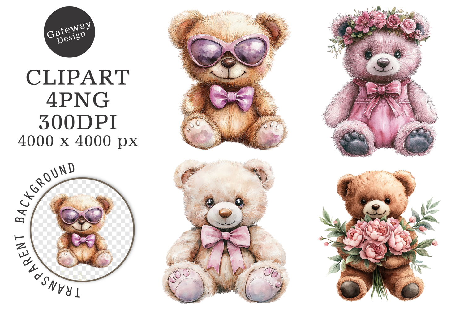 Watercolor Teddy Bear Clipart product image 1