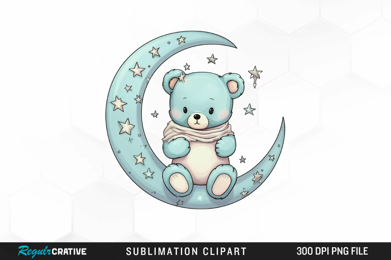 Watercolor Teddy bear Crescent Moon Clipart product image 1