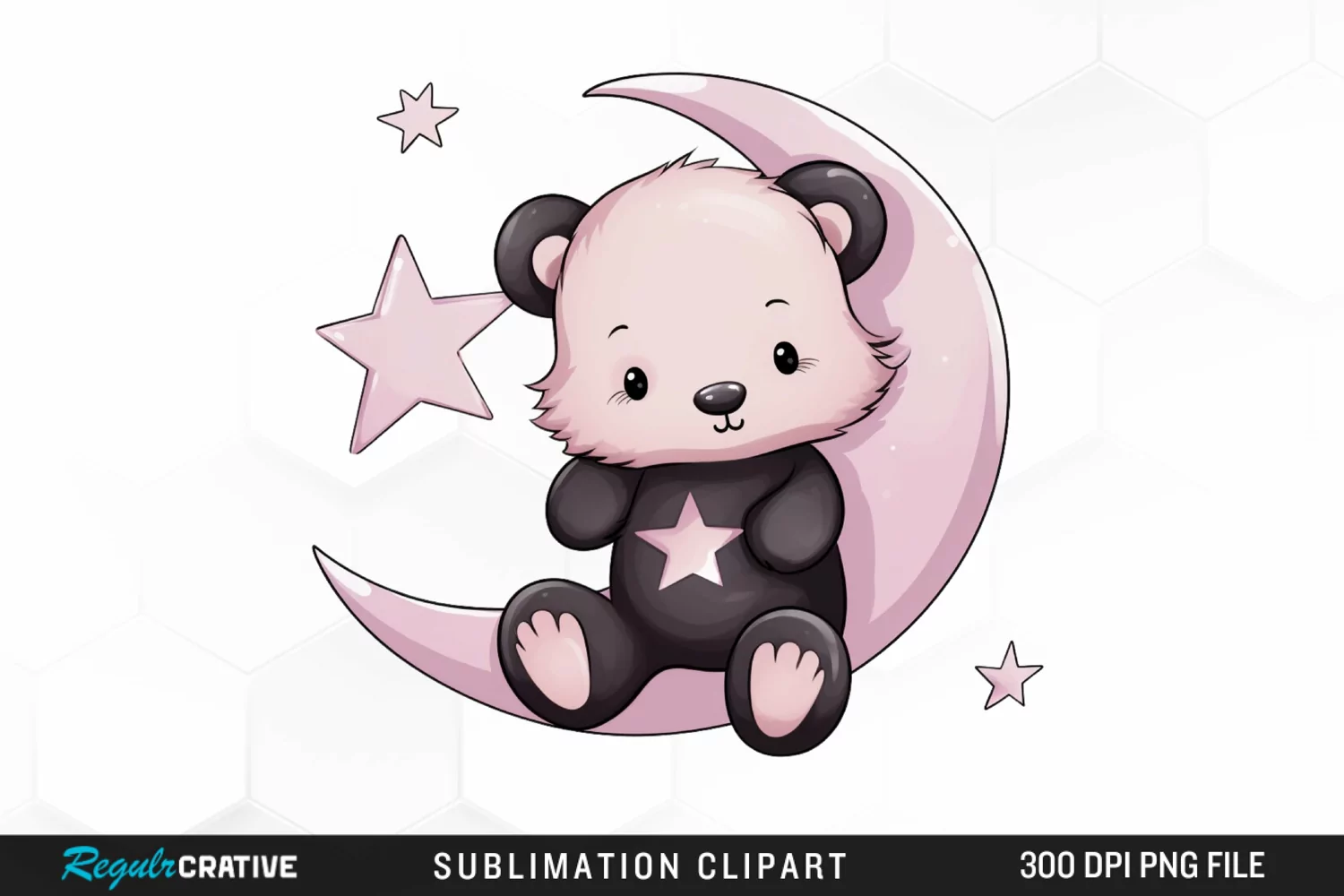 Watercolor Teddy bear Crescent Moon Clipart product image 1