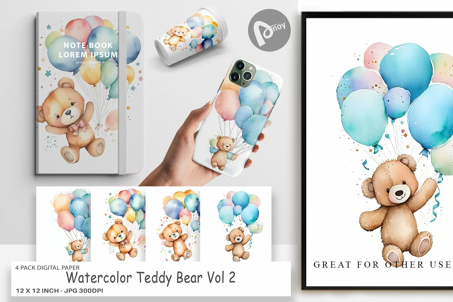 Digital Paper Watercolor Teddy Bear product image 1