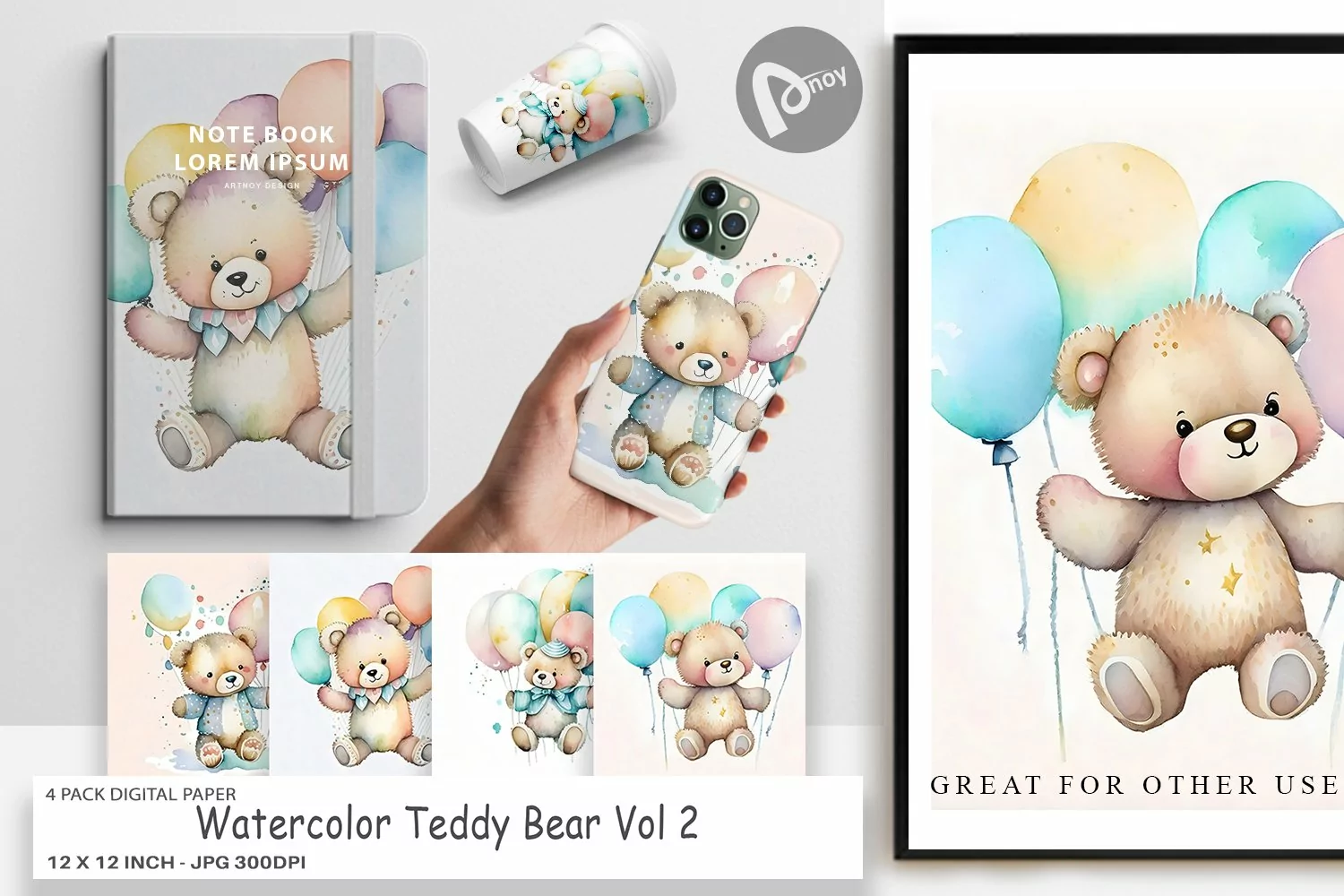 Digital Paper Watercolor Teddy Bear product image 1