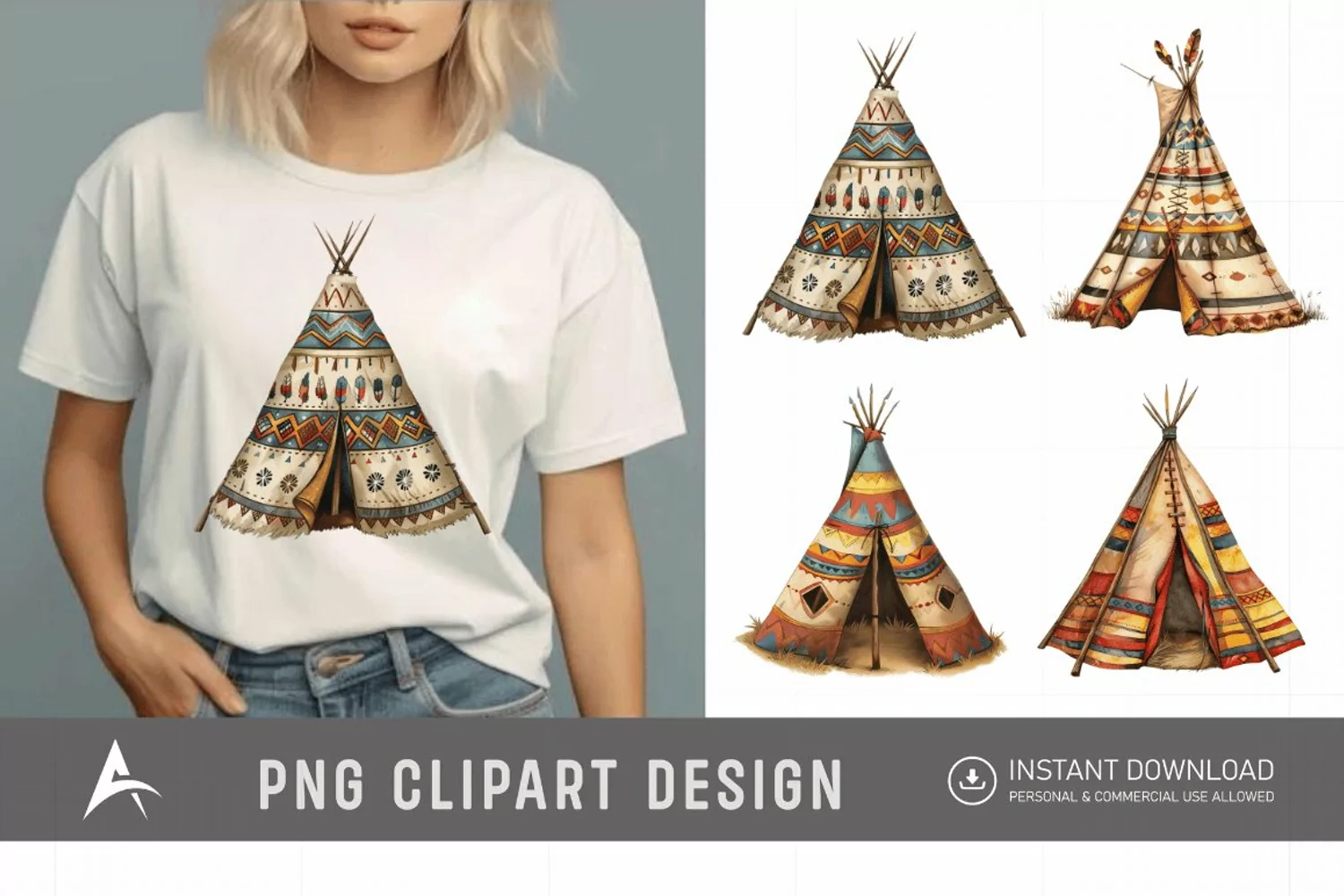 Watercolor Teepee Clipart product image 1