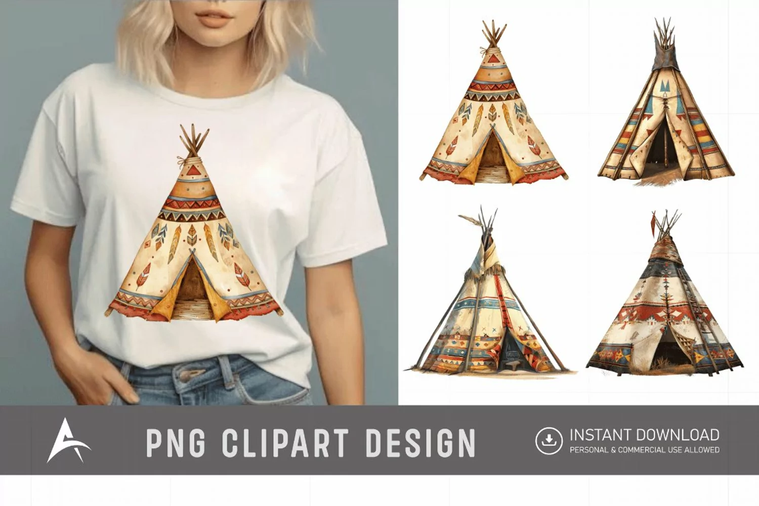 Watercolor Teepee Clipart product image 1