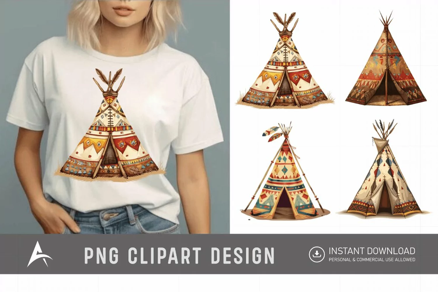 Watercolor Teepee Clipart product image 1