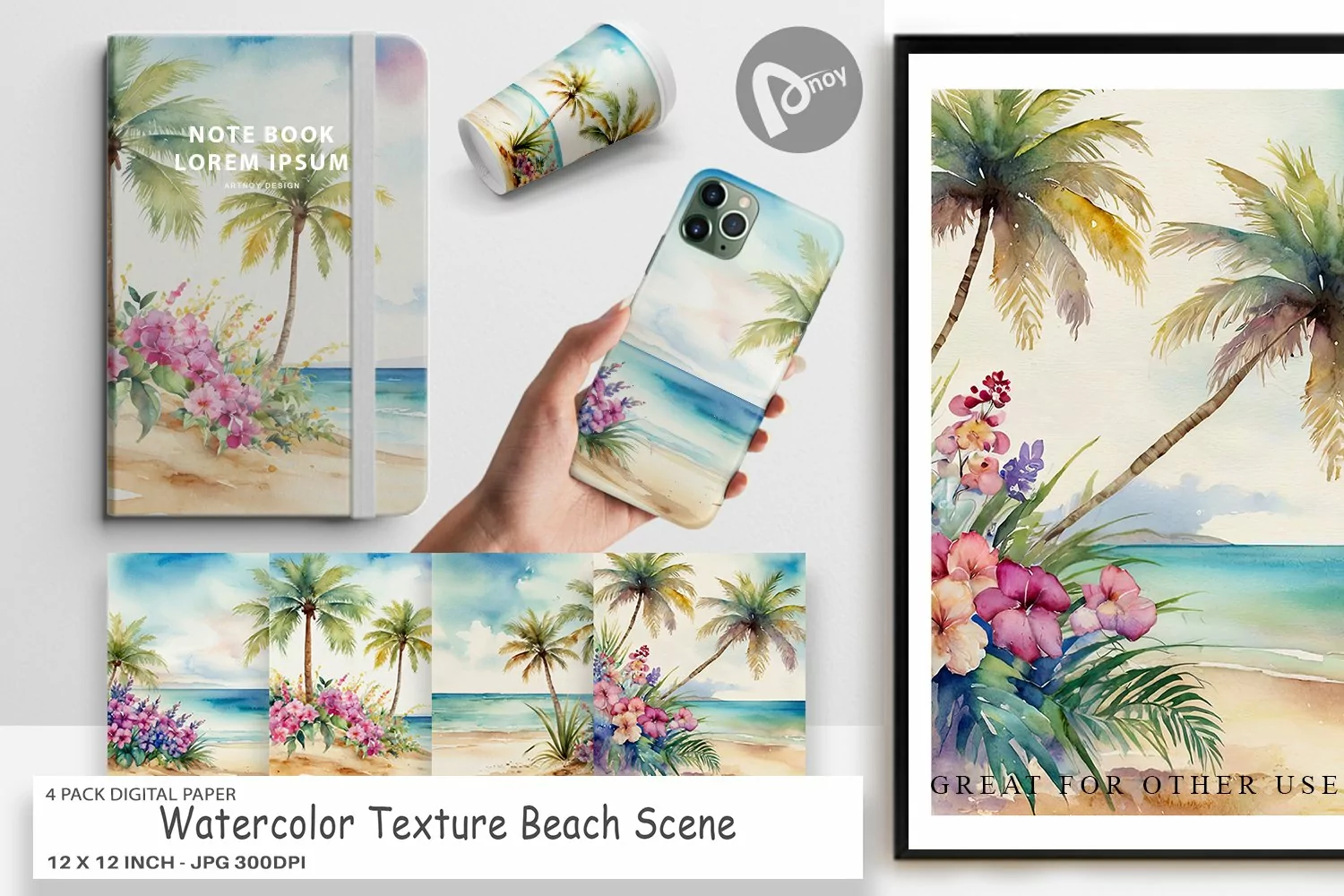 Digital Paper Watercolor Beach Scene product image 1