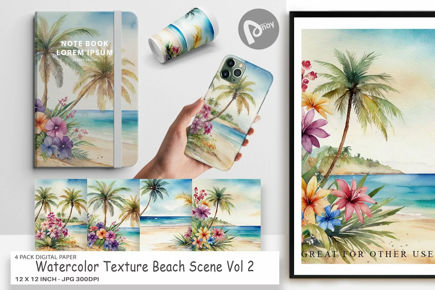 Digital Paper Watercolor Beach Scene product image 1