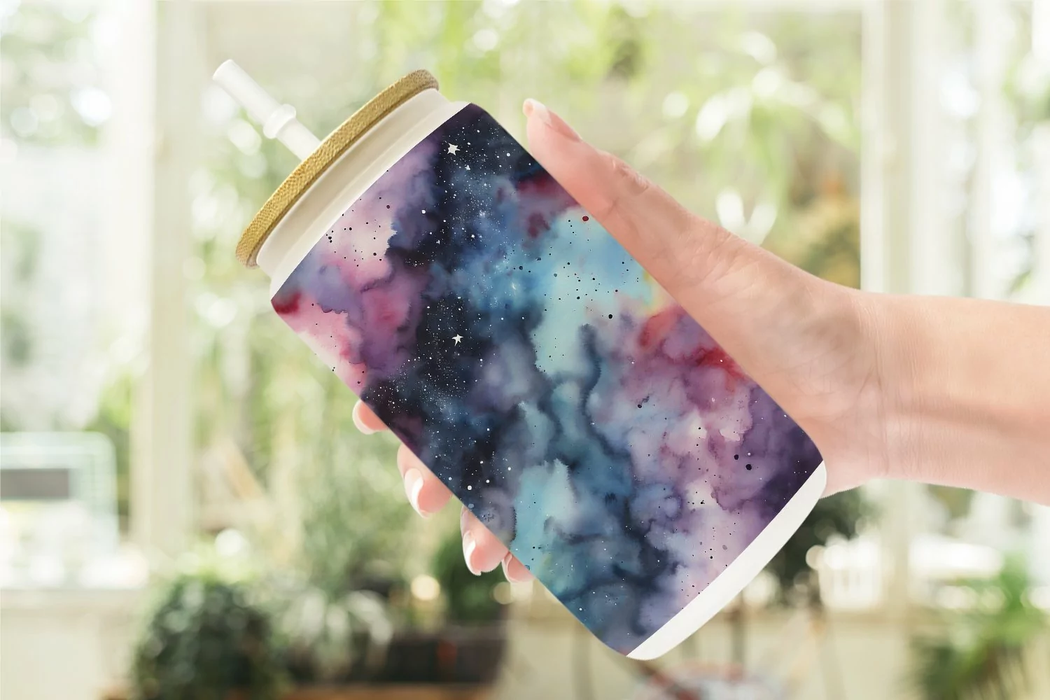 Watercolor Galaxy Space Glass Can Wraps product image 1