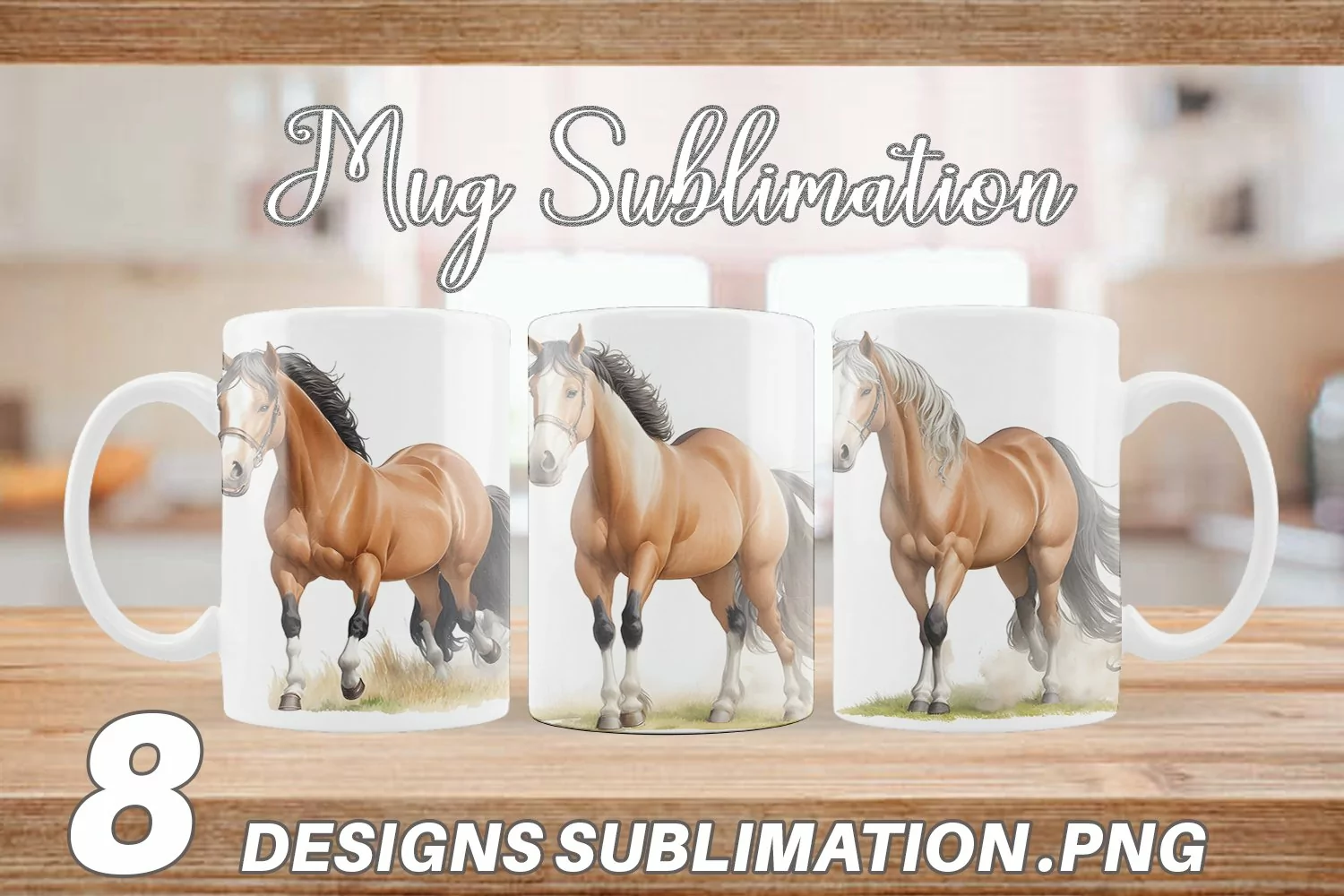 Watercolor Horse Mug sublimation design product image 1
