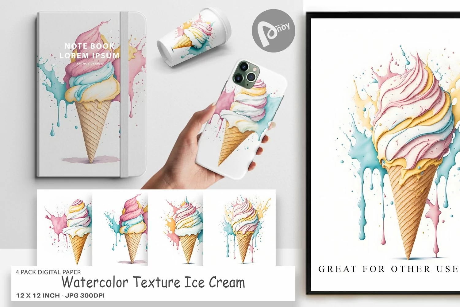 Digital Paper Watercolor Ice Cream product image 1