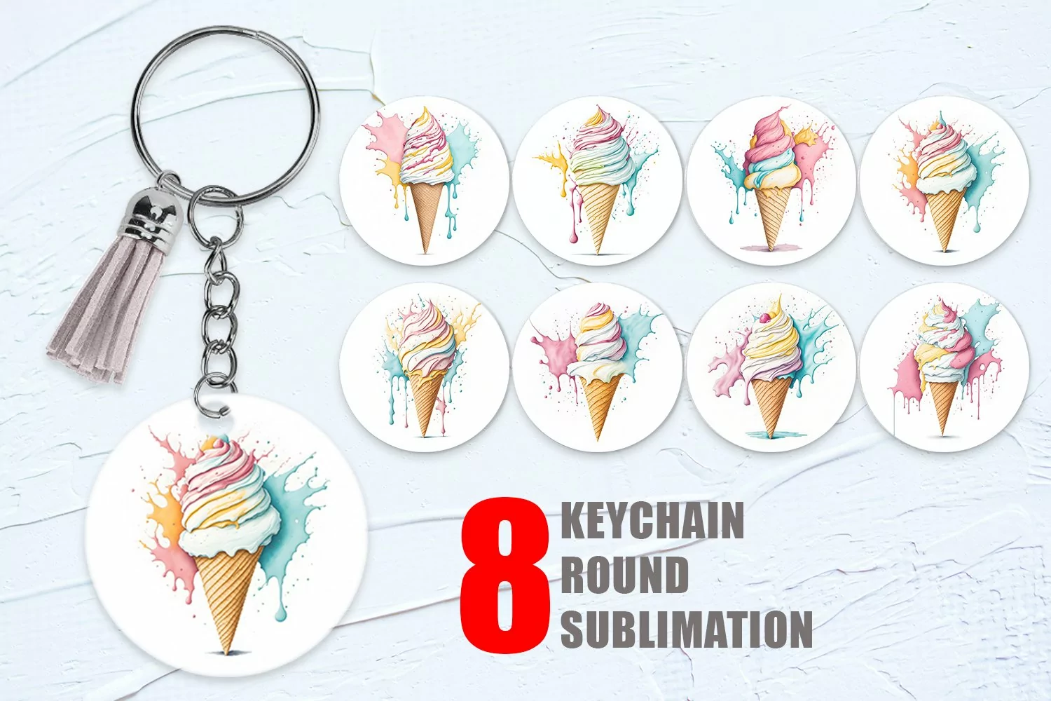 Watercolor Ice Cream Keychain | Keyring product image 1