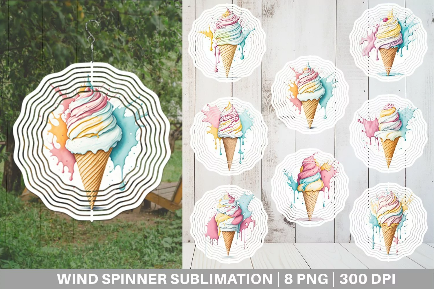 Wind Spinner Watercolor Ice Cream | Sublimation Spinner Desi product image 1
