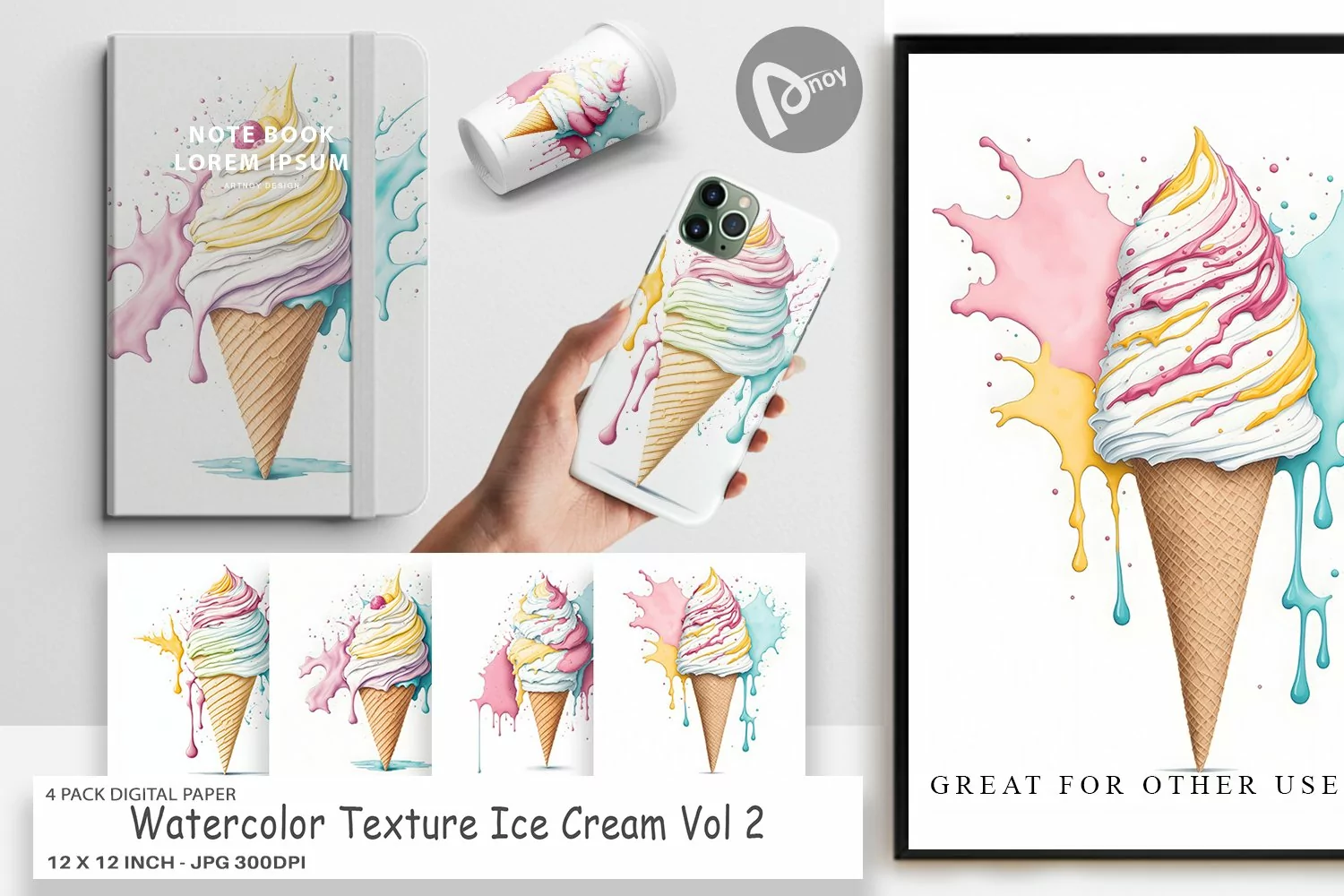 Digital Paper Watercolor Ice Cream product image 1