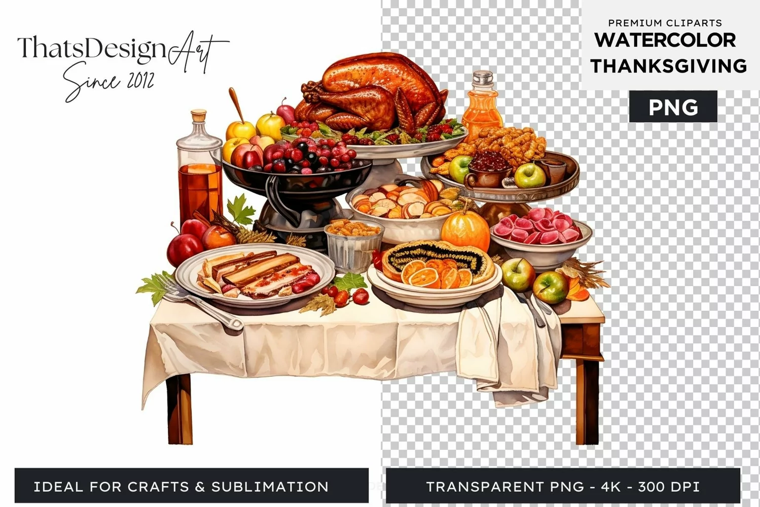 Traditional Thanksgiving feast Watercolor Clipart product image 1