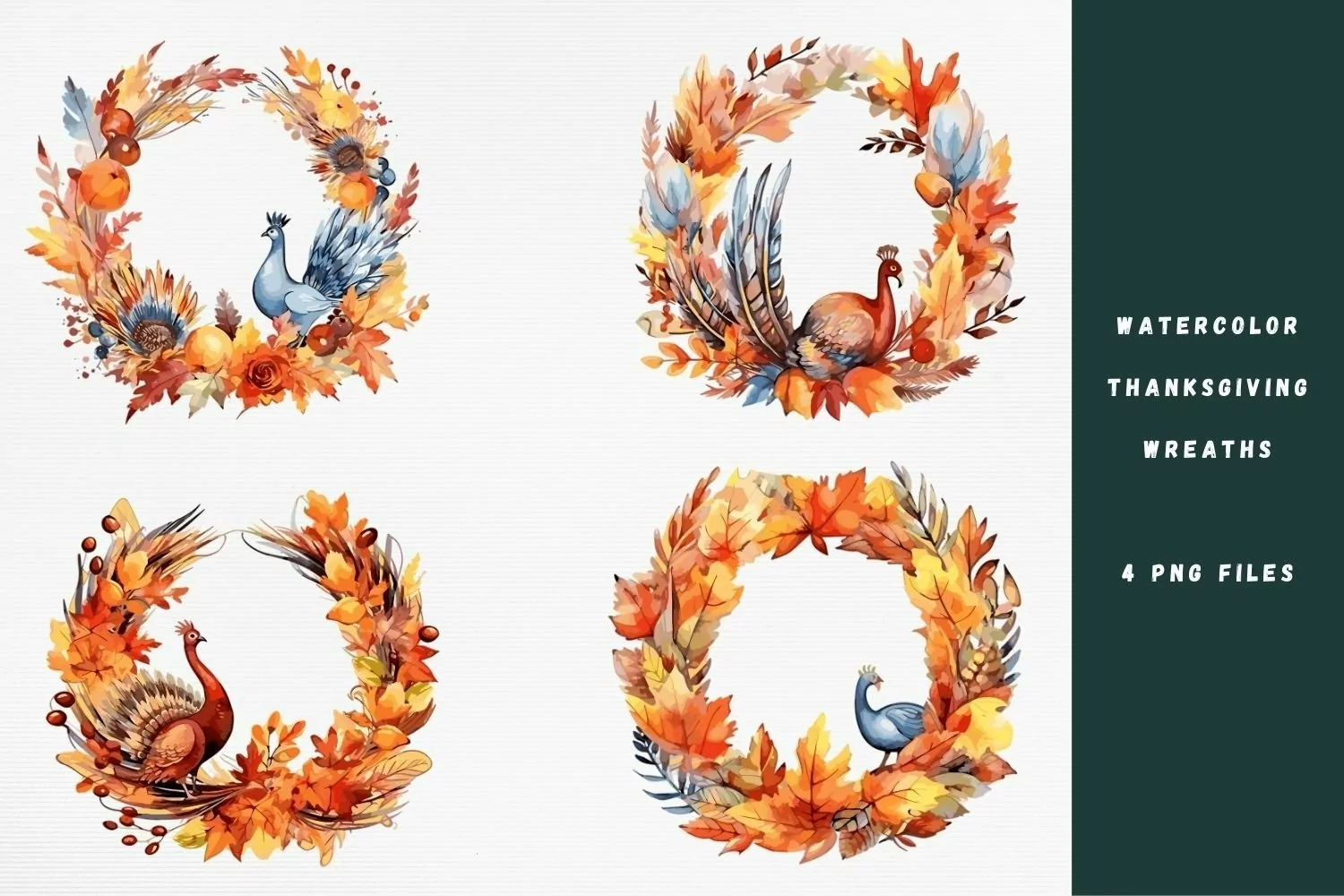 Watercolor Thanksgiving Wreaths | 4 PNG Files product image 1