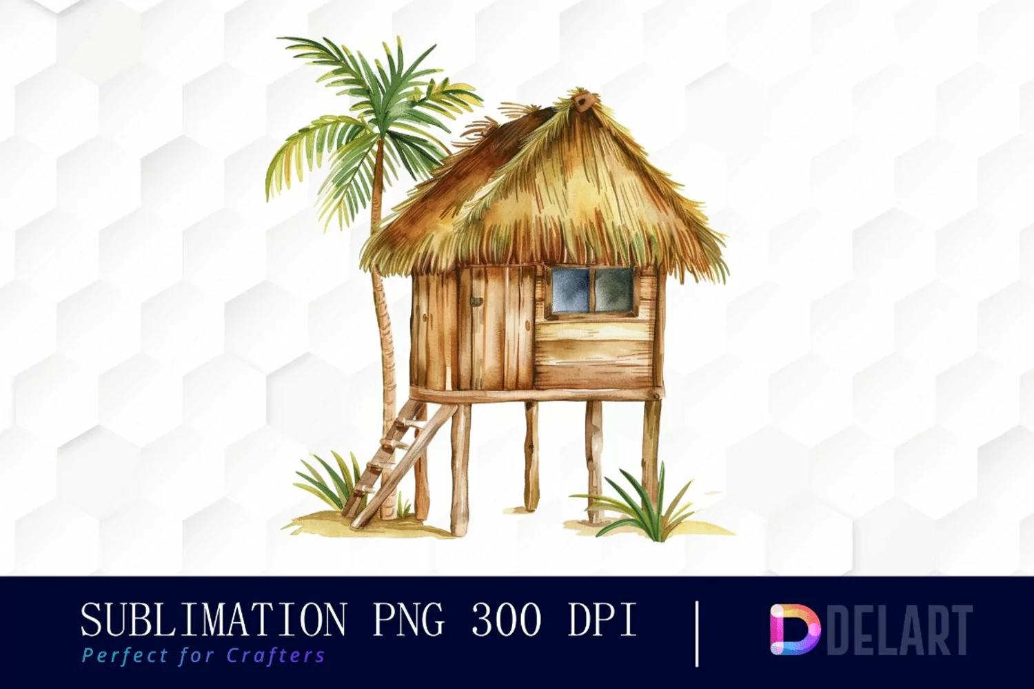 Tiki Hut Watercolor Clipart product image 1