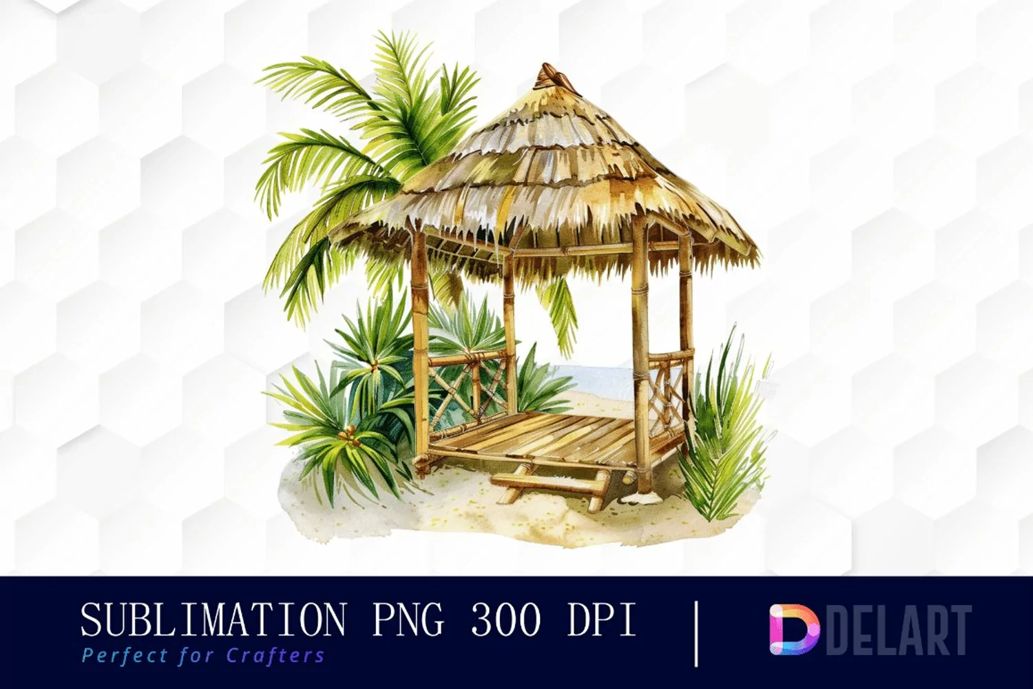 Tiki Hut Watercolor Clipart product image 1