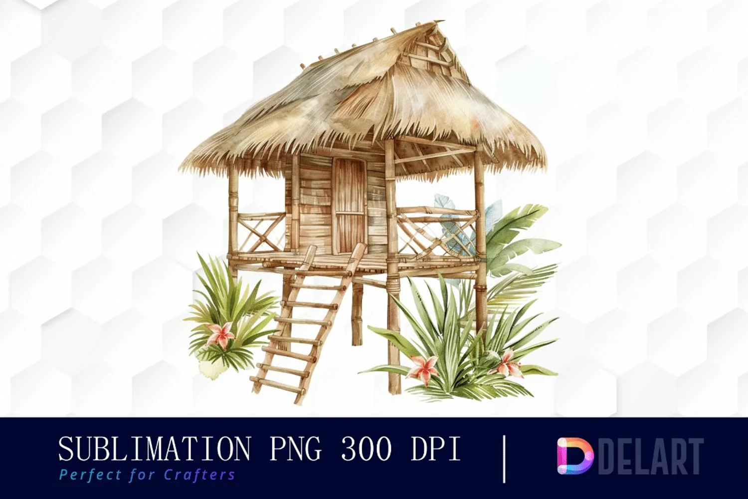 Tiki Hut Watercolor Clipart product image 1